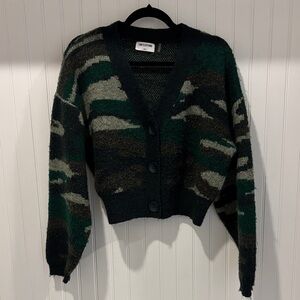LNA Clothing Green and Black Patterned Cardigan